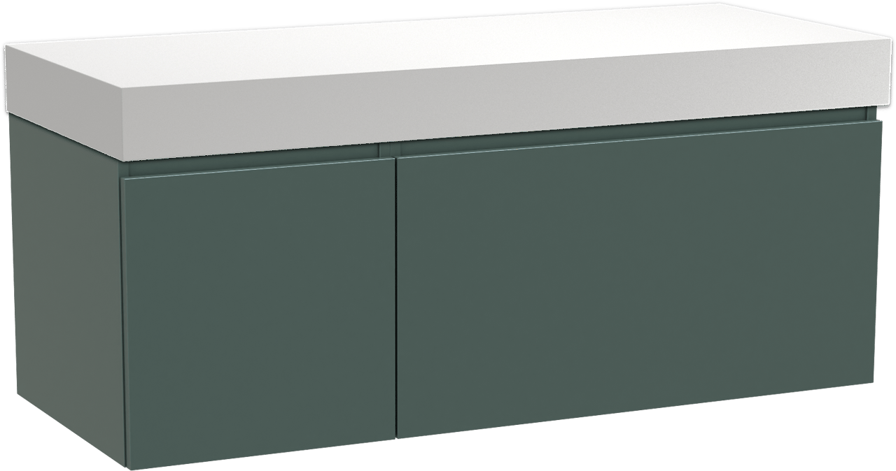 Balmani Sfera zwevend badmeubel 135 x 55 cm forest met Dominus enkel of dubbel wastafelblad in solid surface mat wit