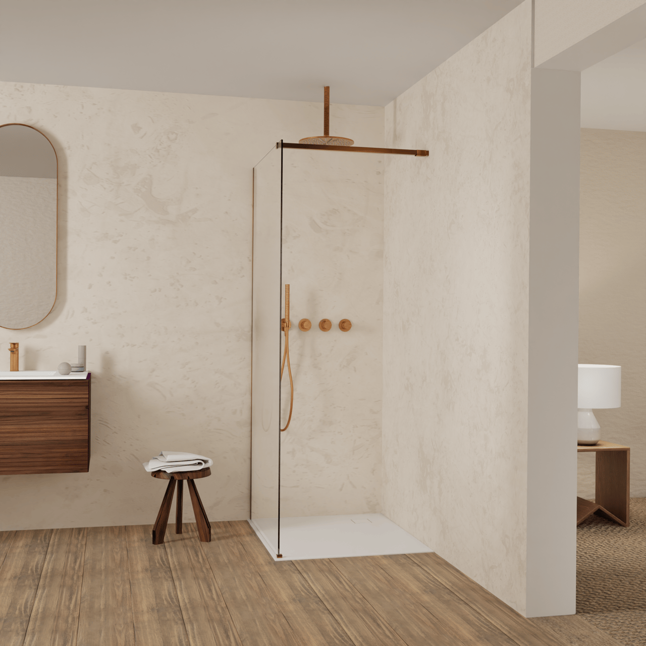 Balmani Modular Walk-In Dusche: 90 x 200 cm, Permafrost, inklusive Coating, Profil Brushed Rosegold