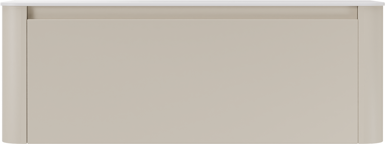 Storke Soft meuble salle de bains suspendu 140 x 46 cm Sand mat avec Tavola Soft tablette simple ou double vasque en Solid Surface blanc mat