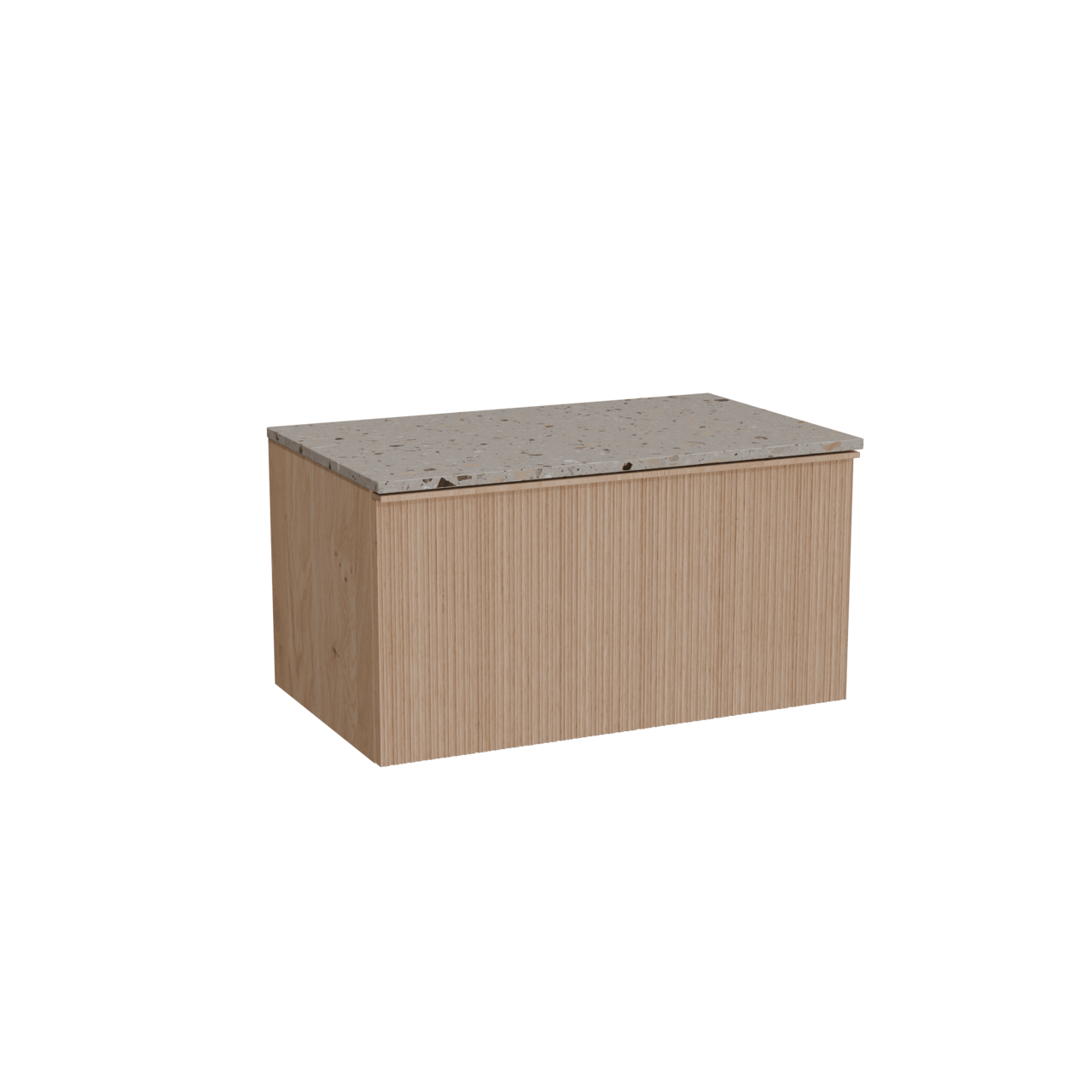 Balmani Forma meuble salle de bains suspendu 90 x 55 cm chêne naturel avec Stretto tablette simple en terrazzo greige terrazzo, Nervure circulaire asymétrique verticale