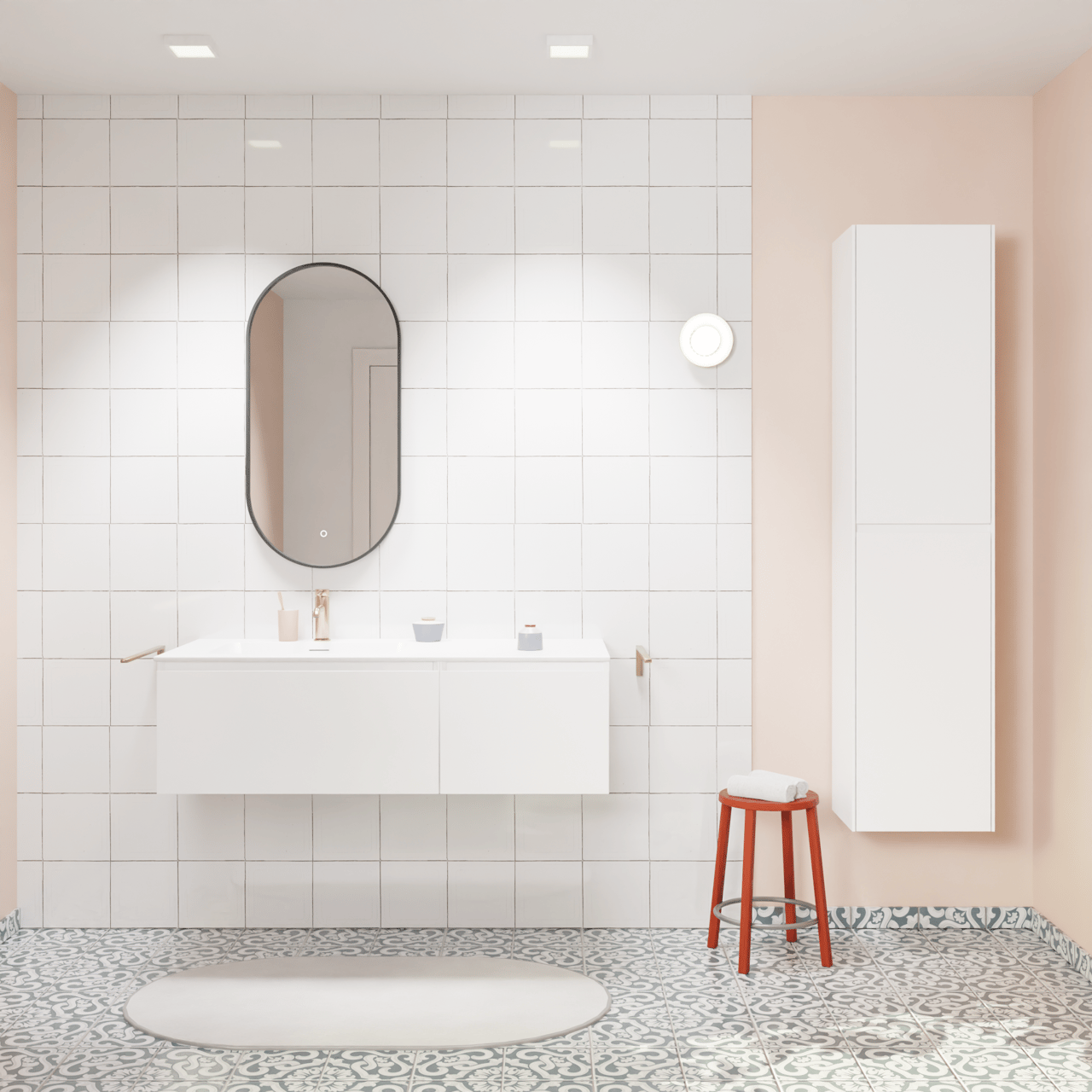 Storke Edge hängendes Möbelstück Set: 120 x 52 cm, Weiß glänzend, mit Mata Waschtisch links, Solid Surface Weiß matt