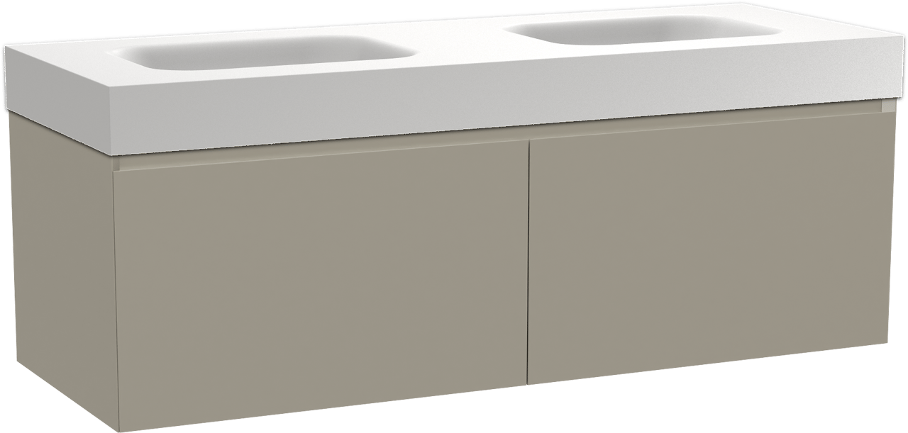 Balmani Idra zwevend badmeubel 150 x 55 cm steengrijs met Arcato dubbele wastafel in solid surface mat wit