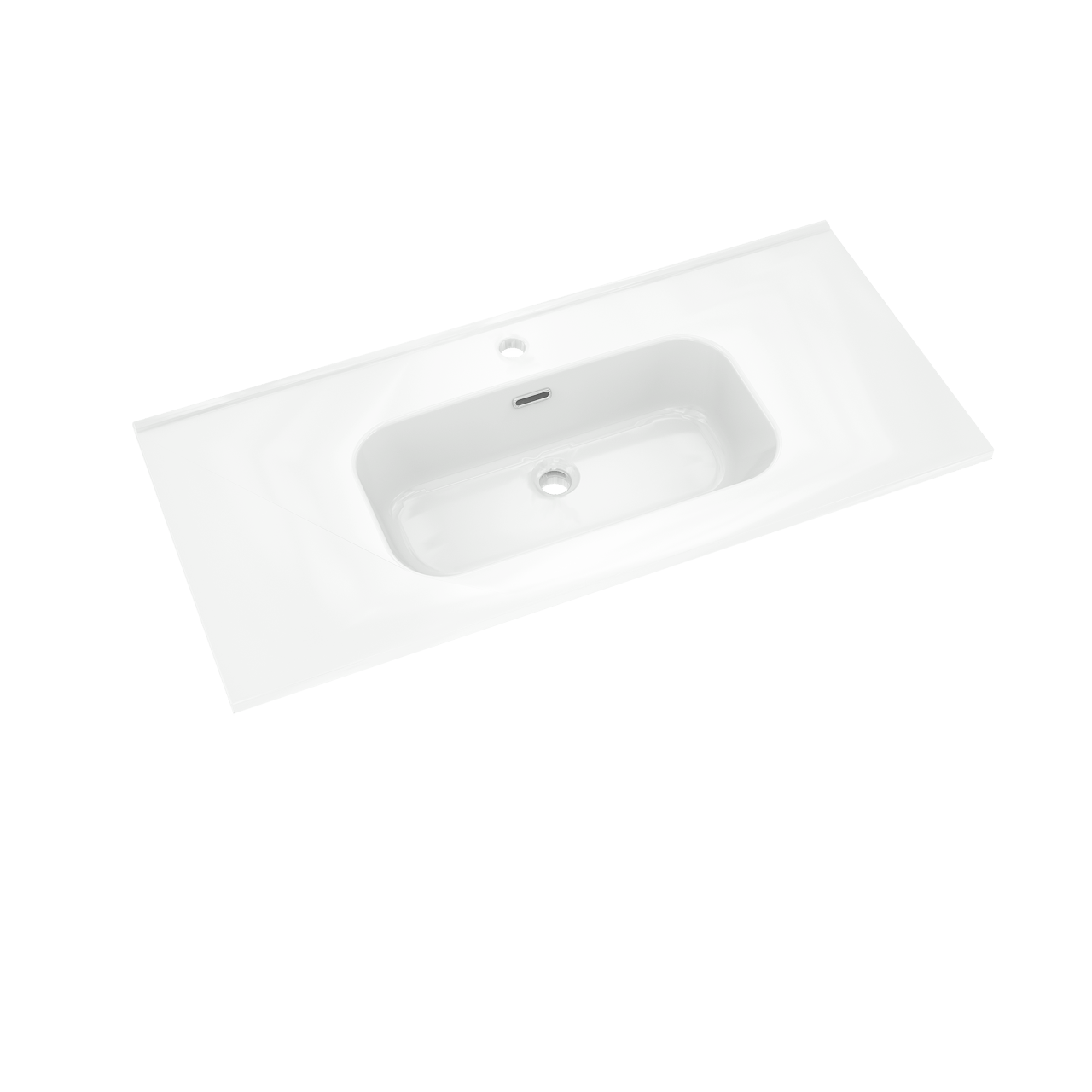 Linie Lado hängendes Möbelstück Set: 100 x 46 cm, Graue Eiche, mit Baro Einzelwaschtisch im Porzellan Weiß glänzend und Montro Spiegelschrank