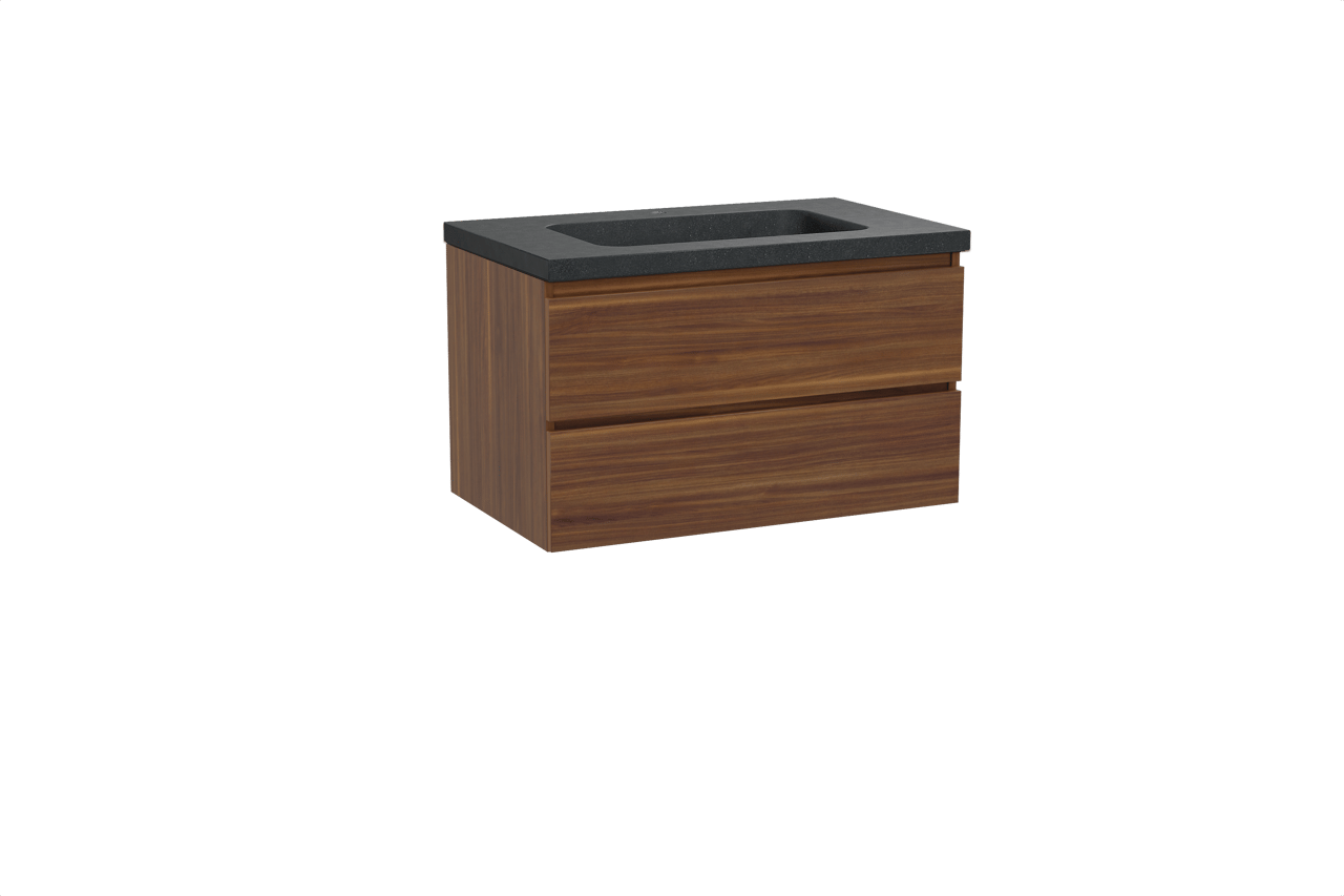 Balmani Lucida zwevend badkamermeubel 90 x 55 cm amerikaanse notelaar met Napoli enkele wastafel in graniet zwart