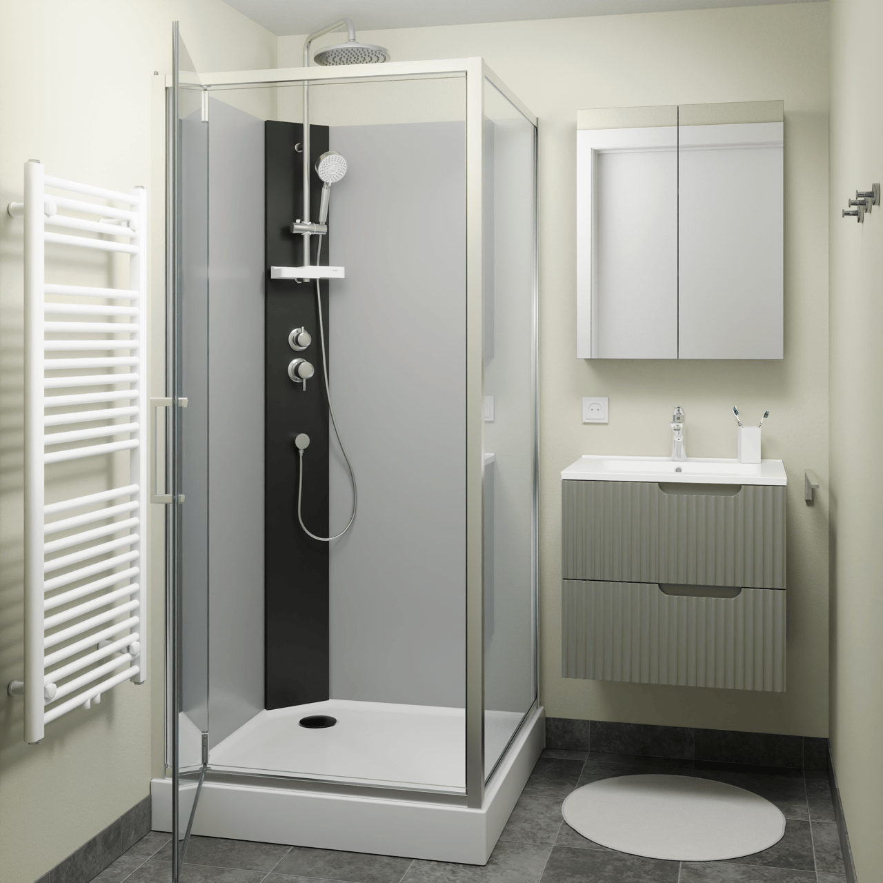 Linie Salta douchecabine met draaideuren 90 x 90 cm helder glas chroom profiel met kraan