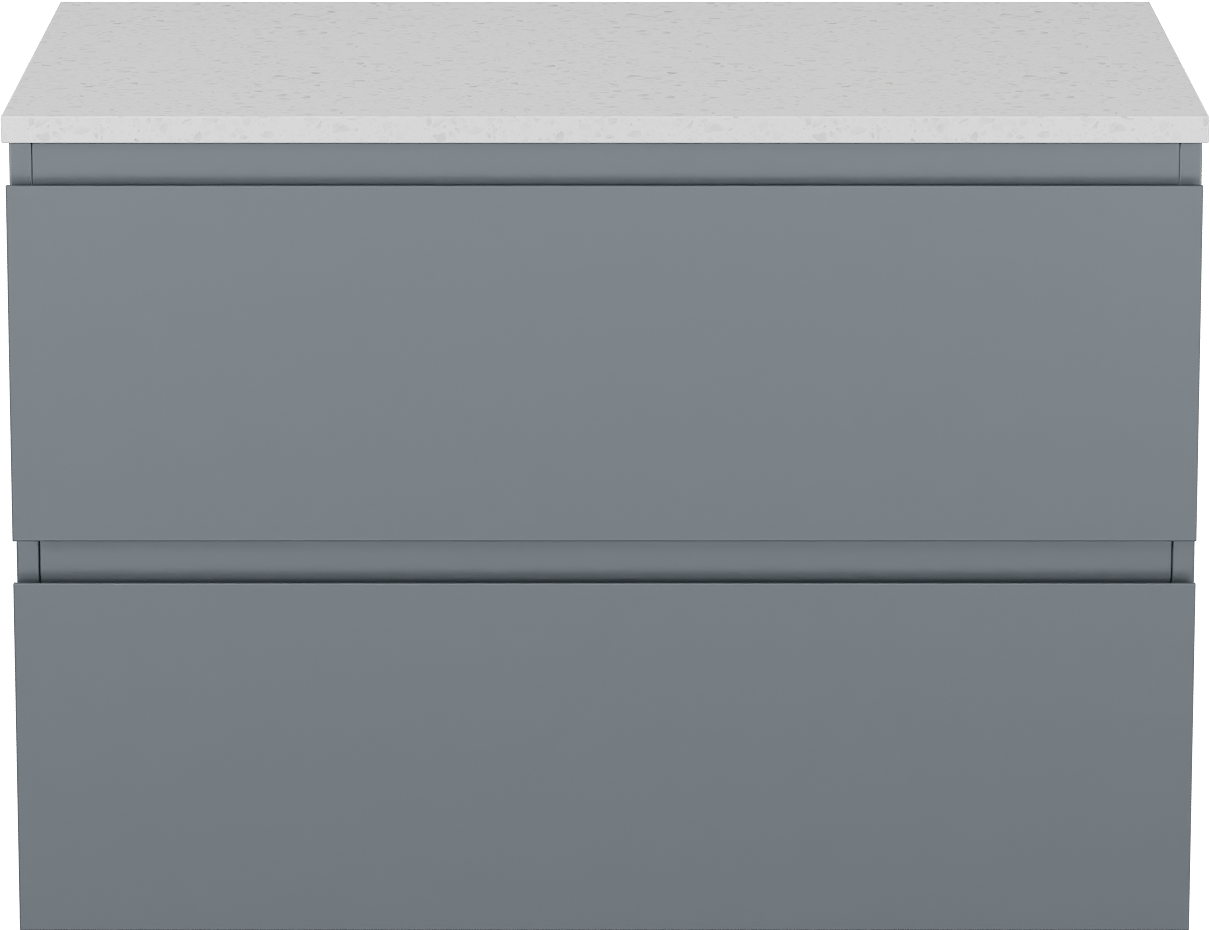 Linie Lado meuble salle de bains suspendu 80 x 46 cm bleu anthracite avec Lado tablette simple en mélaminé terrazzo blanc