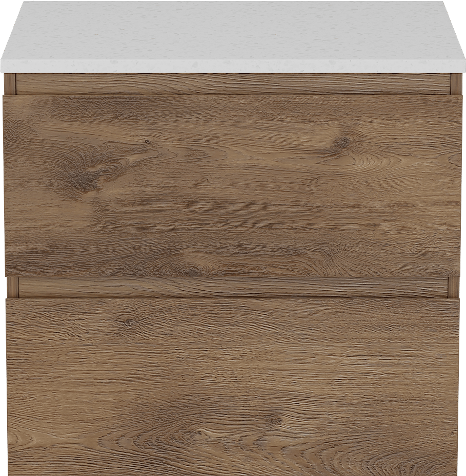 Linie Lado meuble salle de bains suspendu 60 x 46 cm chêne brun avec Lado tablette simple en mélaminé terrazzo blanc