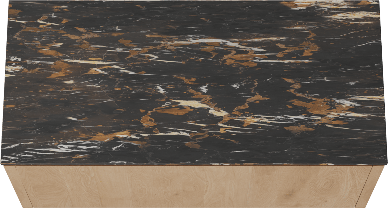 Balmani Eclips hängendes Möbelstück Set: 120 x 55 cm, Eiche Natur, mit Stretto Einzel Waschtischplatte Portoro Gold Marmor