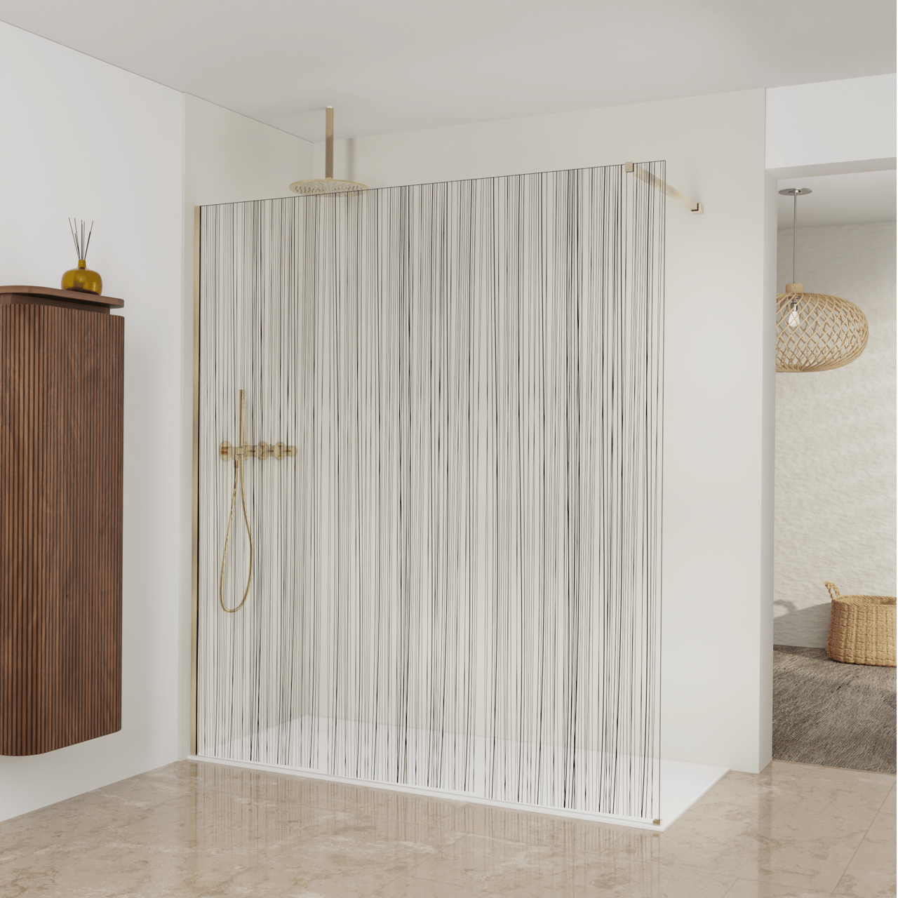 Balmani Modular Walk-In Dusche: 180 x 200 cm, Mikado, Profil Brushed Champagne Gold