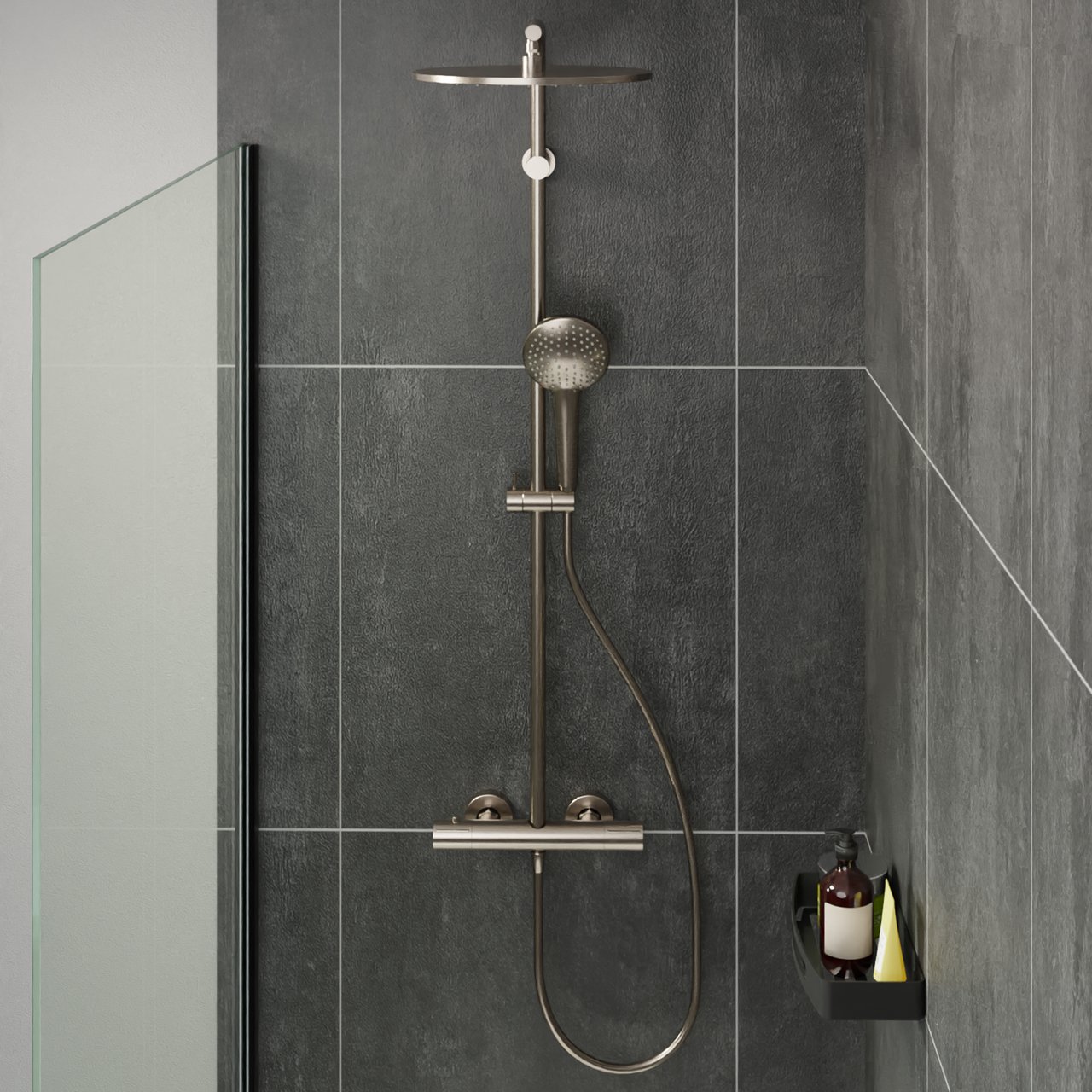 Blaufoss Round 300 colonne de douche de pluie mitigeur thermostatique Brushed CoolMetal