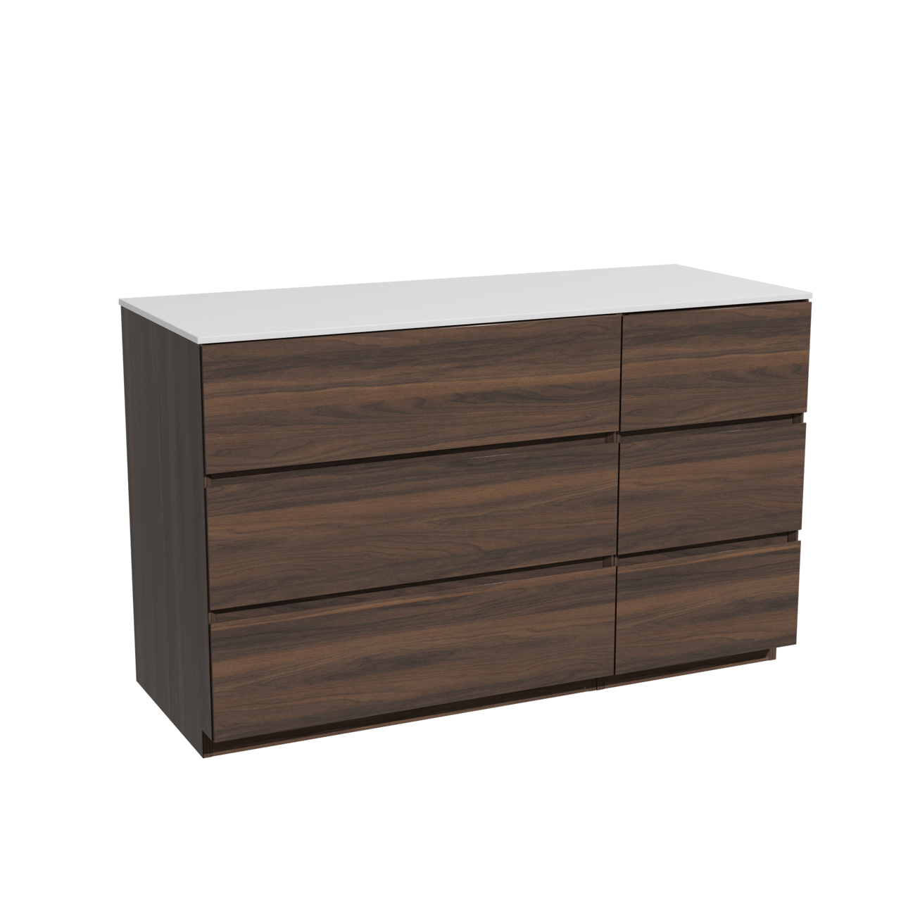 Storke Edge freistehendes Möbelstück Set: 130 x 52 cm, Nussbaum, mit Tavola Einzel- oder Doppel Waschtischplatte, Solid Surface Weiß matt