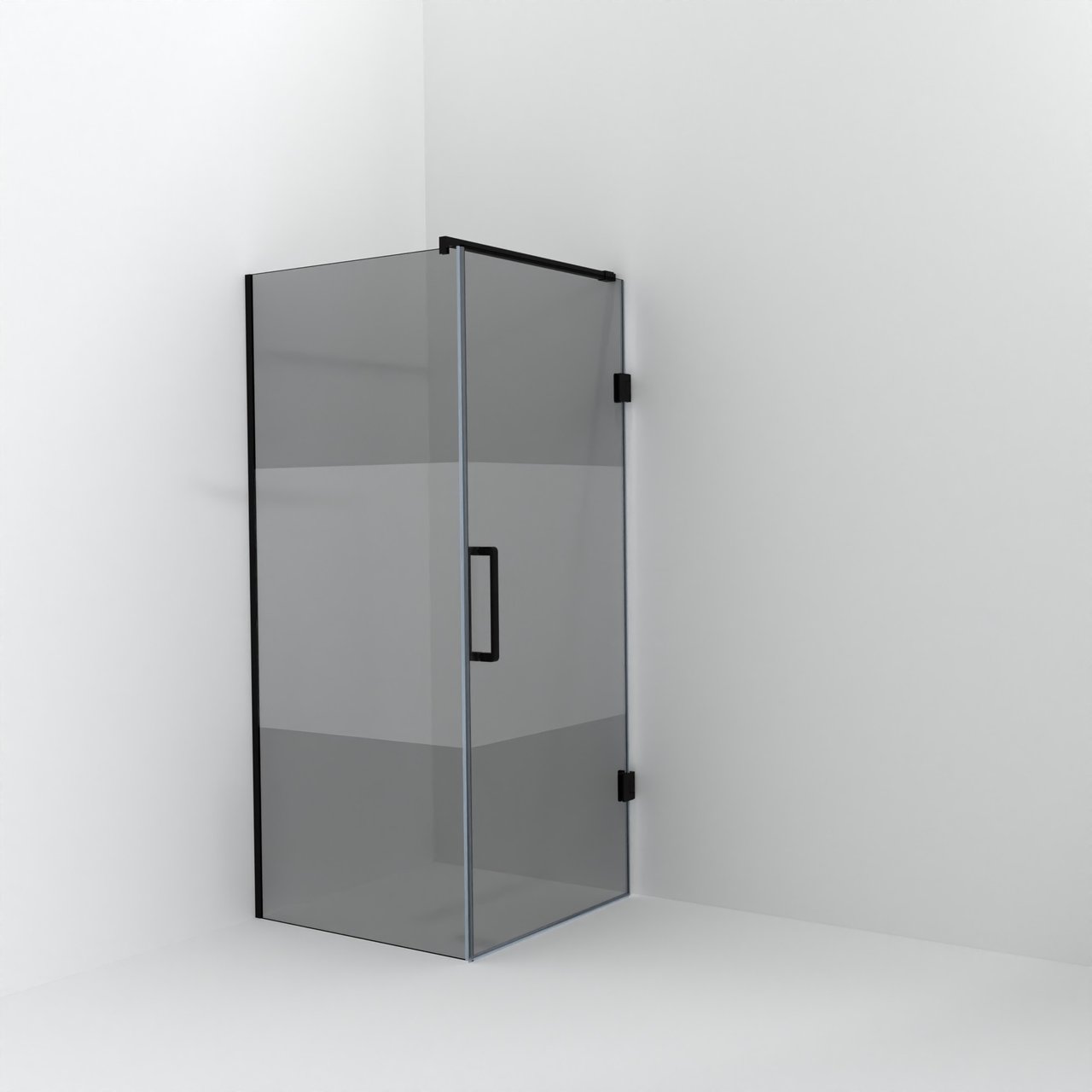 Balmani Modular douche à l'italienne avec porte: 90 x 200 cm avec porte 90 cm, Verre fumé avec bande matte avec coating, Profil Noir mat
