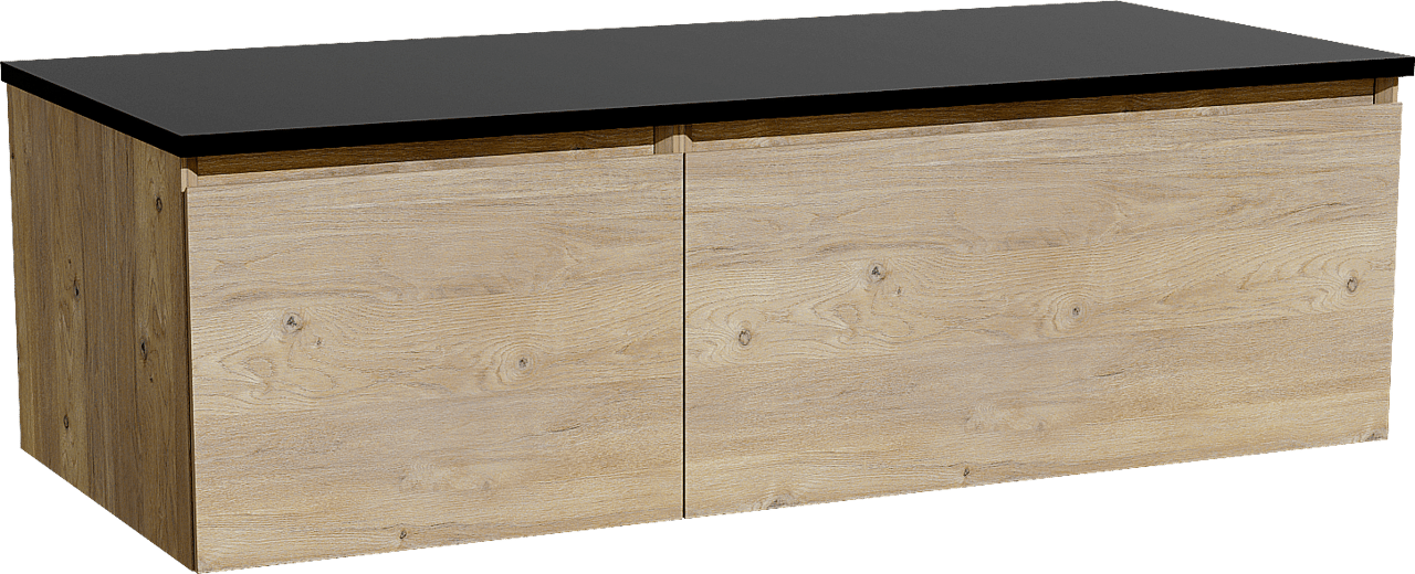 Storke Edge hängendes Möbelstück Set: 120 x 52 cm, Rohe Eiche, mit Panton Einzel- oder Doppel Waschtischplatte, Pulverbeschichtetes MDF Schwarz matt