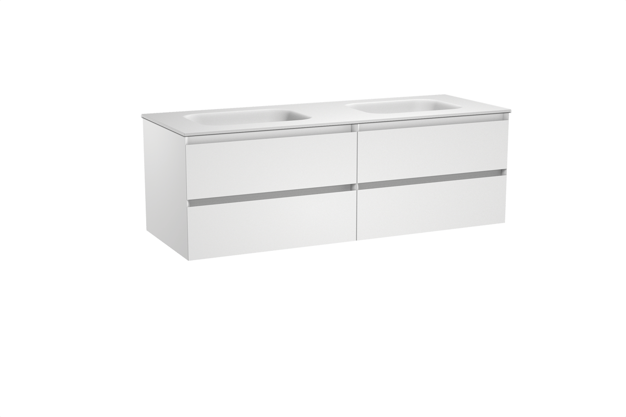 Balmani Mitra meuble salle de bains suspendu 150 x 55 cm blanc mat avec Tablo Arcato double vasque en solid surface blanc mat
