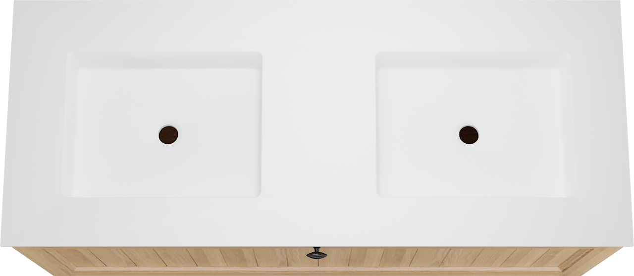 Balmani Lemon zwevend badkamermeubel 135 x 55 cm, fineer natuur eik met Tablo Stretto dubbele wastafel in mat wit