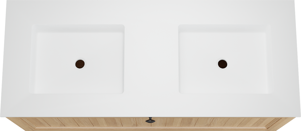 Balmani Lemon zwevend badkamermeubel 135 x 55 cm, fineer natuur eik met Tablo Stretto dubbele wastafel in mat wit
