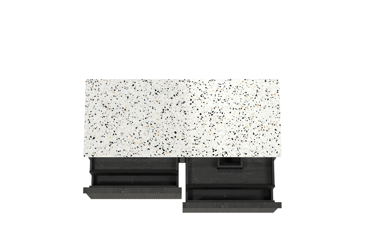 Balmani Forma meuble salle de bains suspendu 135 x 55 cm chêne noir avec Stretto tablette simple ou double en blanc/noir mat terrazzo, Nervure droite symétrique verticale