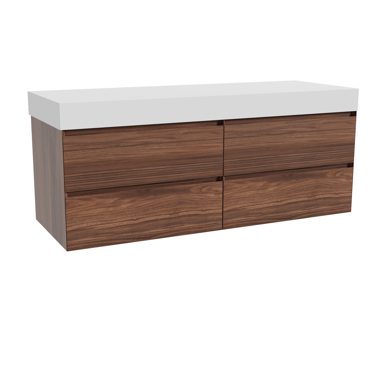 Balmani Mitra meuble salle de bains suspendu 150 x 55 cm noyer avec Dominus tablette simple ou double en solid surface blanc mat