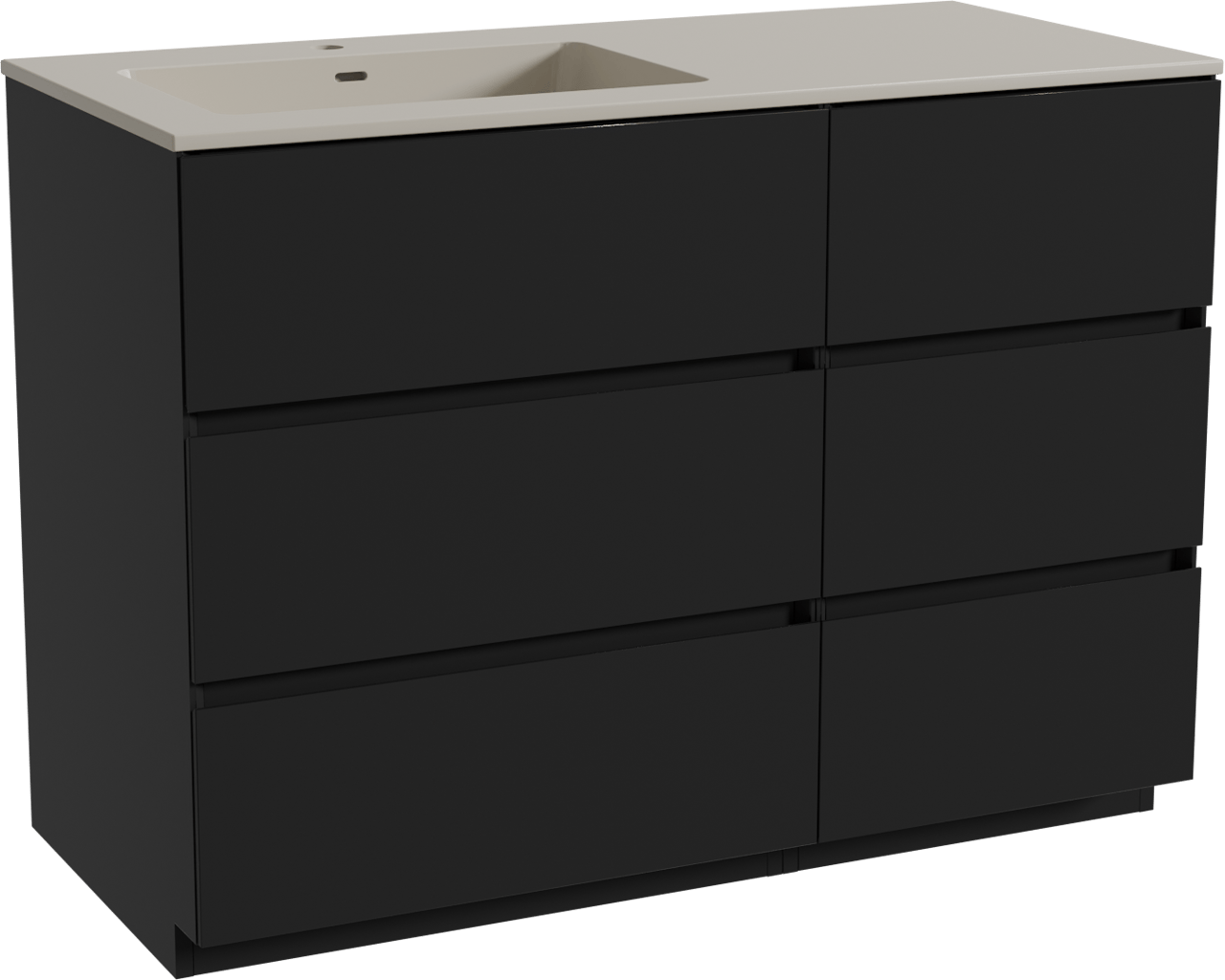 Storke Edge meuble salle de bains à poser 110 x 52 cm noir mat avec Diva plan vasque asymétrique à gauche en top solid soie grise