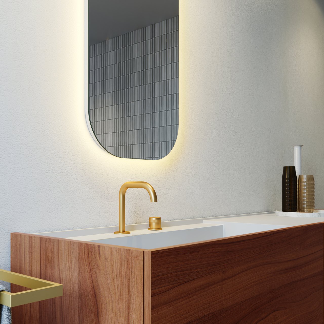 Blaufoss Pavilion Flat 2-gats wastafelkraan Brushed Gold