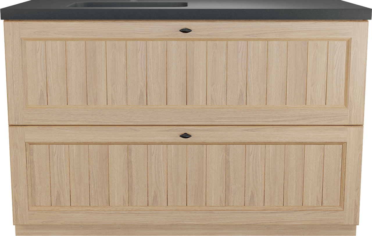 Balmani Lemon staand badkamermeubel 135 x 55 cm, fineer natuur eik met Napoli asymmetrisch linkse wastafel in graniet zwart