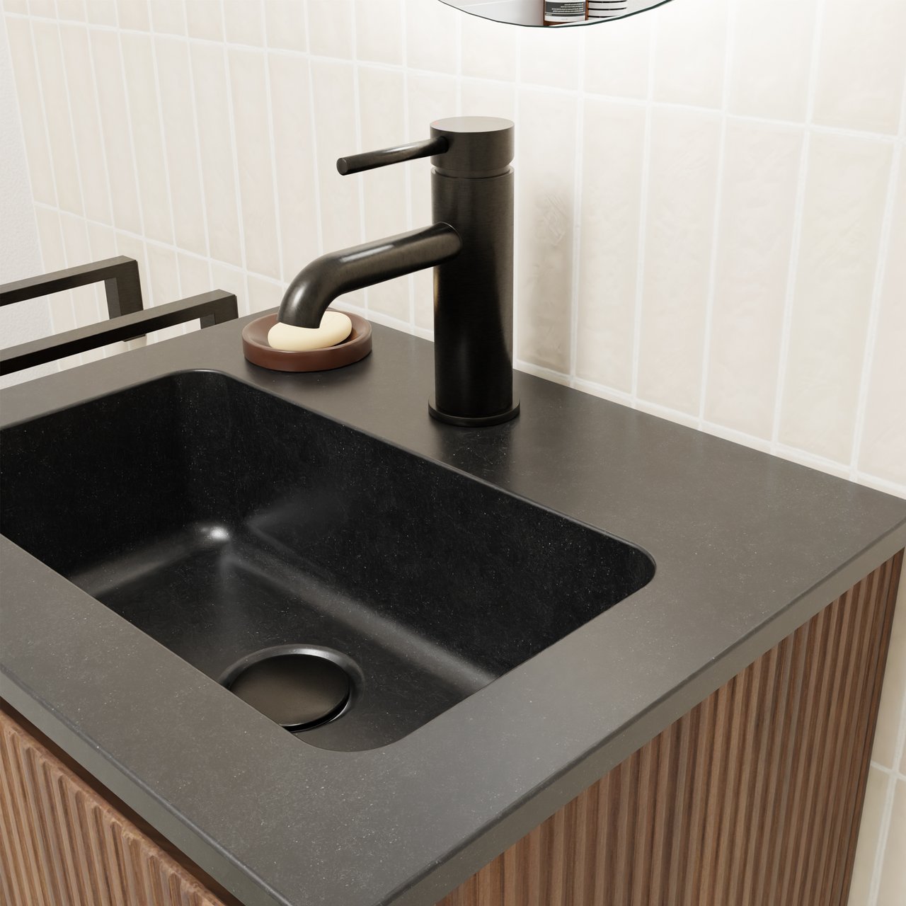 Blaufoss Round EcoStart standaard wastafelkraan Brushed GunMetal