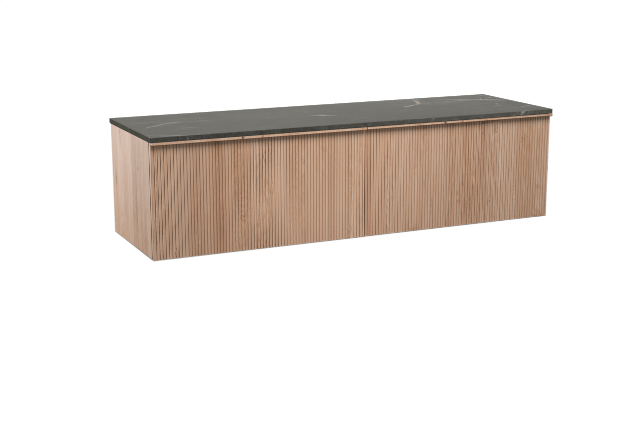 Balmani Forma meuble salle de bains suspendu 180 x 55 cm chêne naturel avec Stretto tablette simple ou double en marbre pietra grey, Nervure droite symétrique verticale