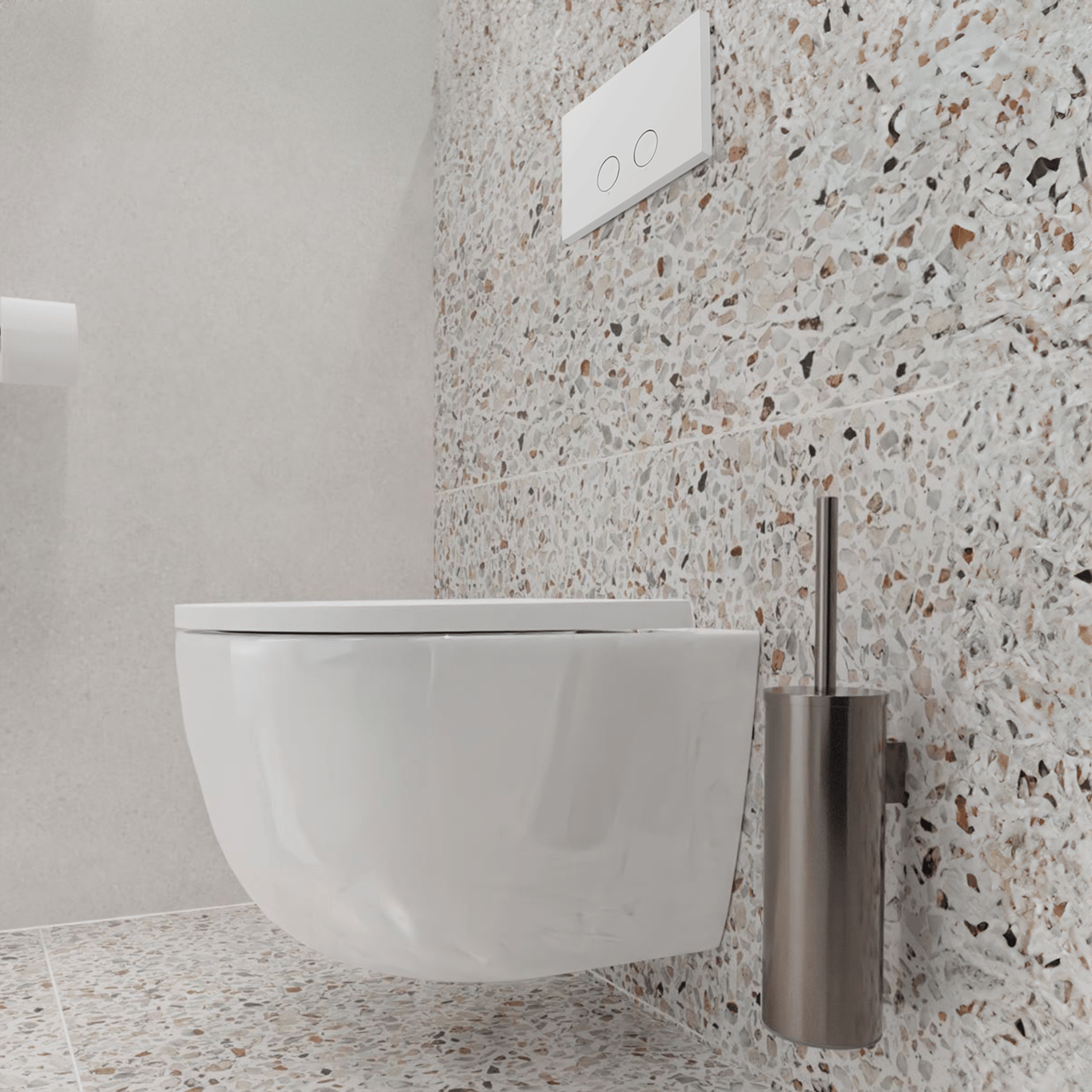 Luca Varess Moreno wc suspendu blanc brillant bride de rinçage fine avec Geberit Sigma réservoir de chasse encastré UP320 avec cadre Burda et plaque de commande