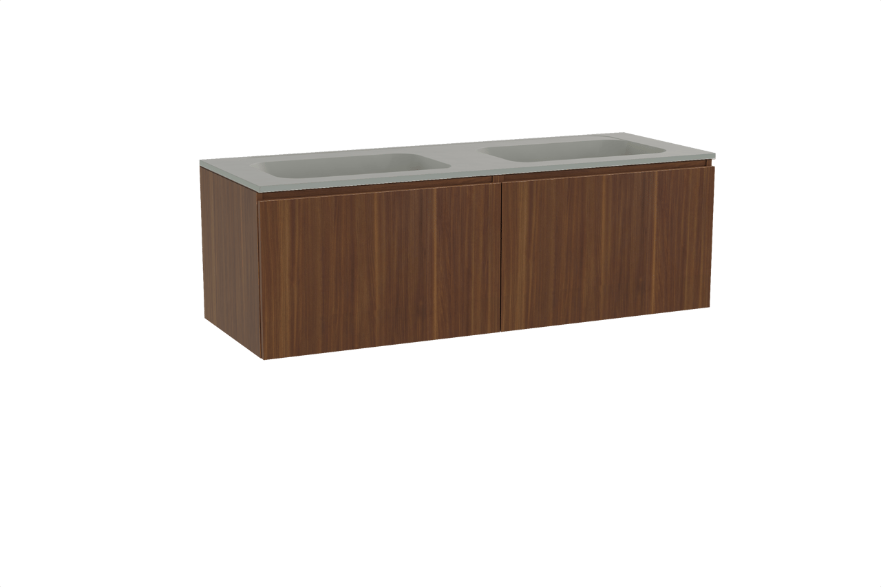 Balmani Sfera meuble salle de bains suspendu 150 x 55 cm noyer américain avec Tablo Strada double vasque en marbre composite soie grise