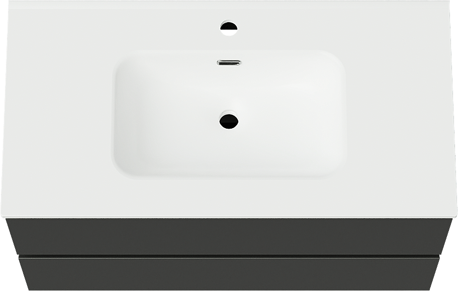 Linie Lado zwevend badmeubel 90 x 46 cm mat zwart met Baro enkele wastafel in porselein mat wit