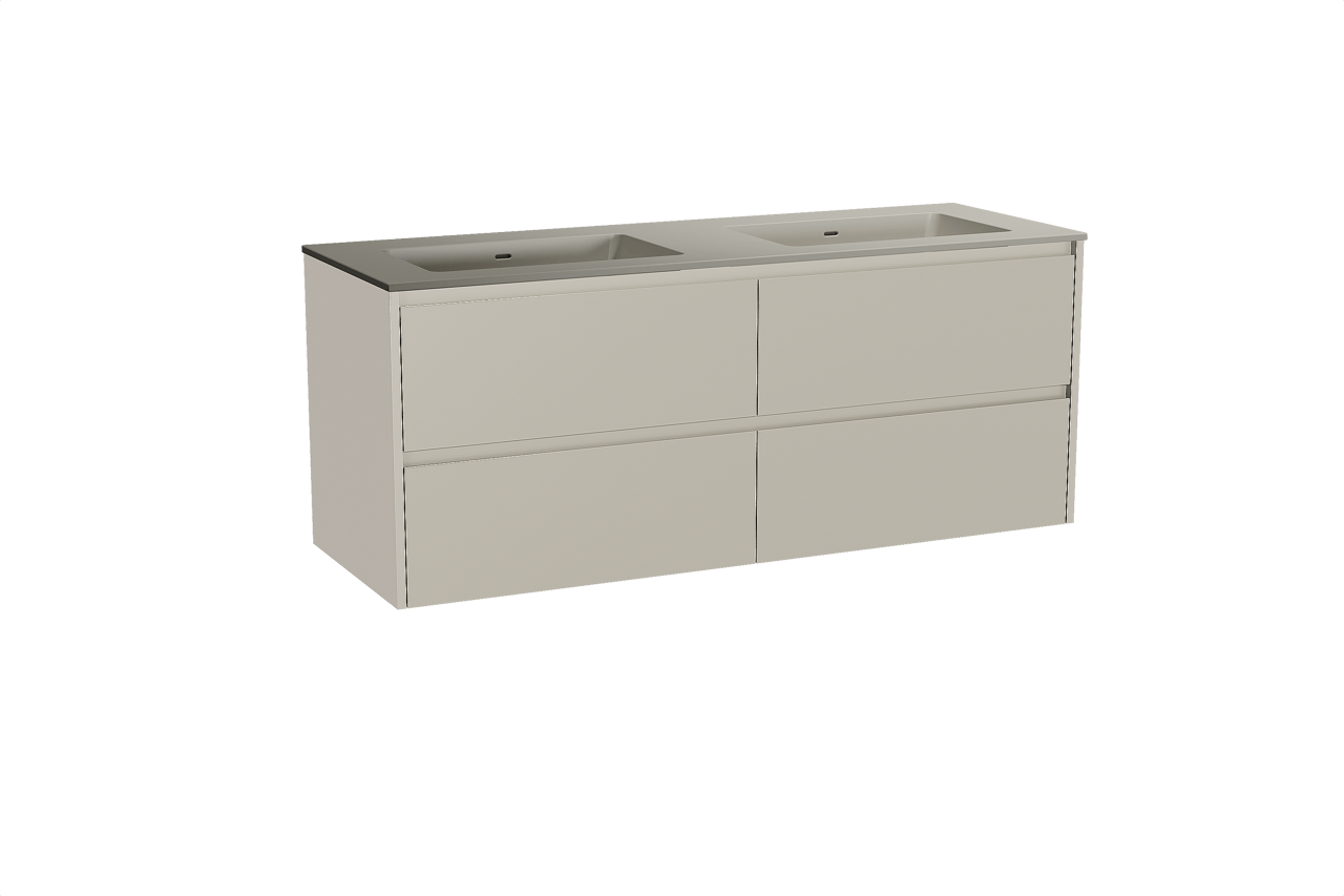 Storke Seda hängendes Möbelstück Set: 150 x 52 cm, Seidengrau, mit Diva Doppelwaschtisch, Top Solid Seidengrau