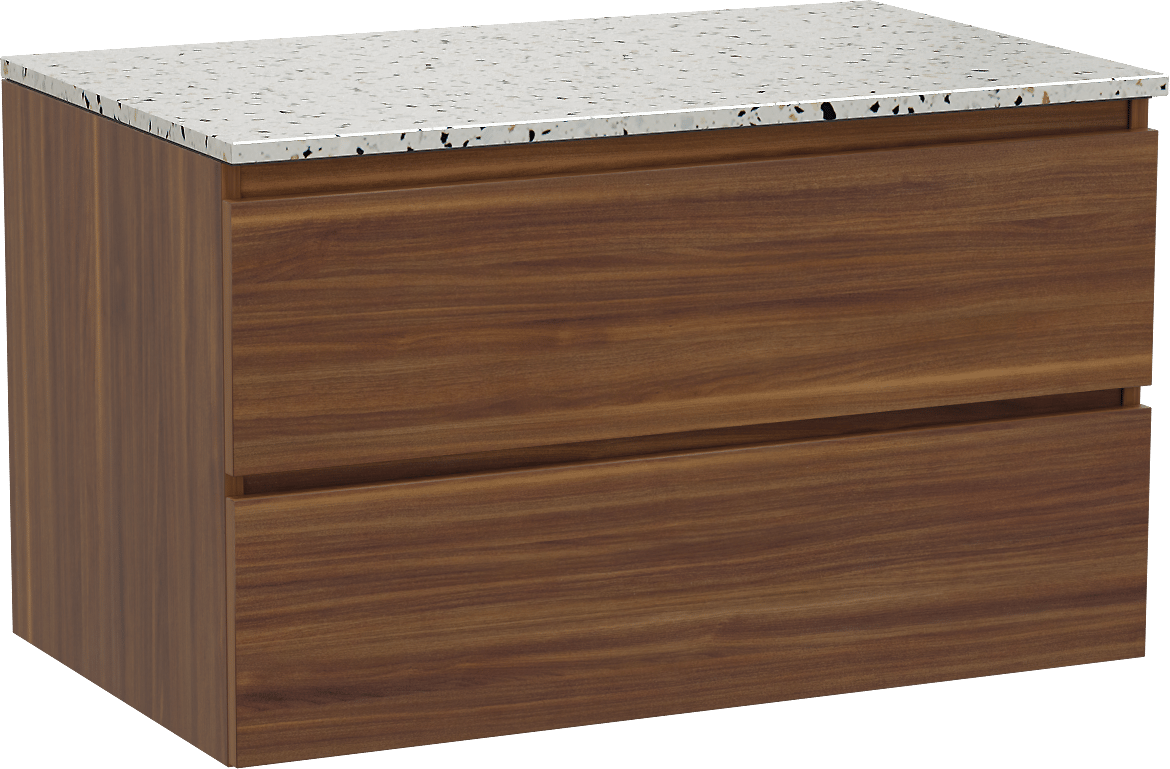 Balmani Lucida meuble salle de bains suspendu 90 x 55 cm noyer américain avec Stretto tablette simple en blanc/noir mat terrazzo