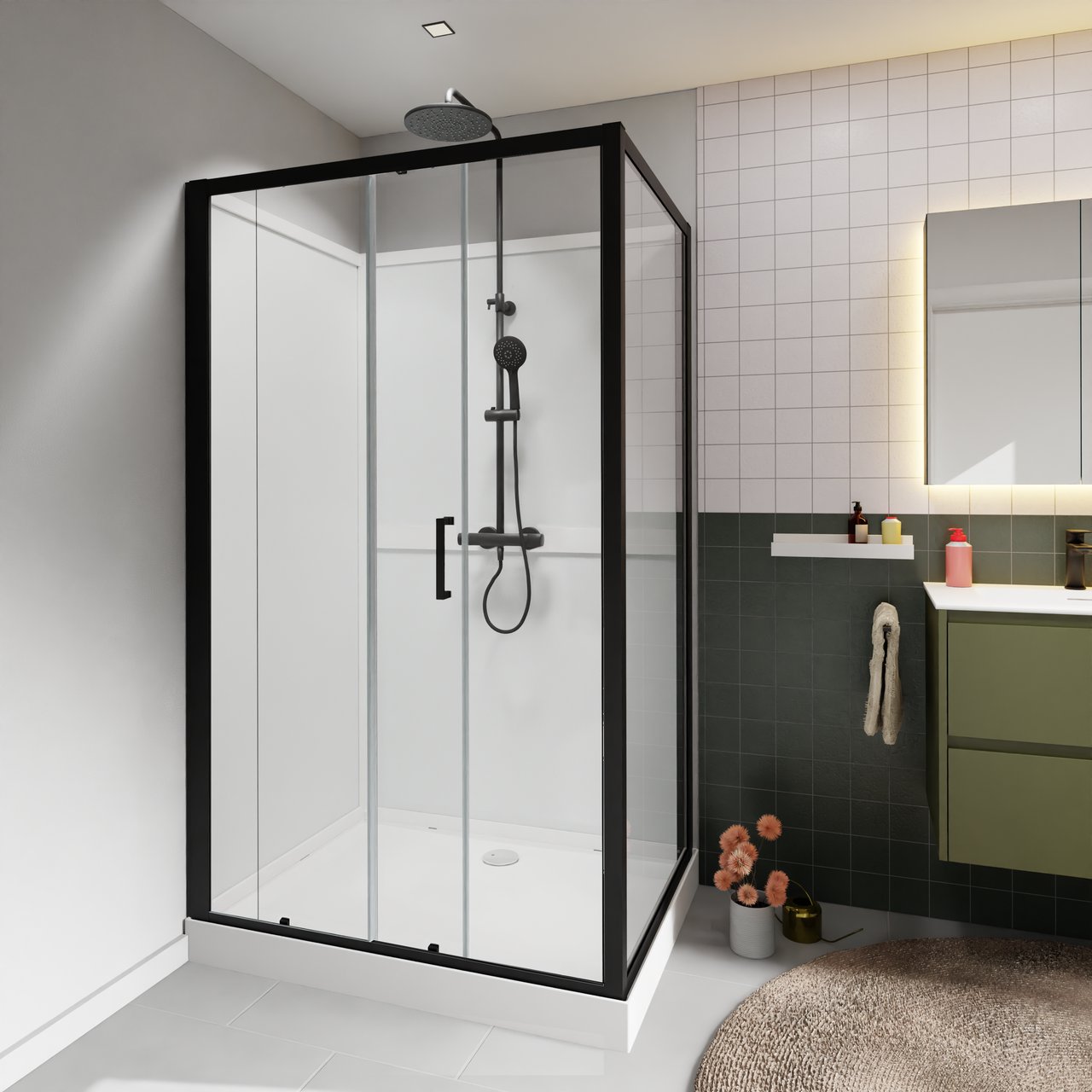 Luca Varess Talan cabine de douche avec porte coulissantes 90 x 120 cm verre transparent profil noir mat