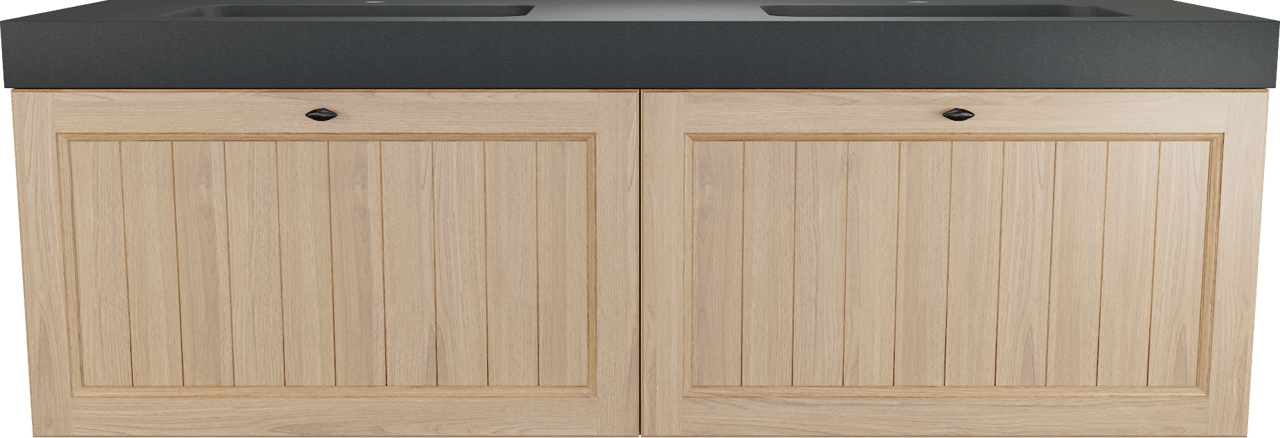 Balmani Lemon zwevend badkamermeubel 180 x 55 cm, fineer natuur eik met Napoli dubbele wastafel in graniet zwart
