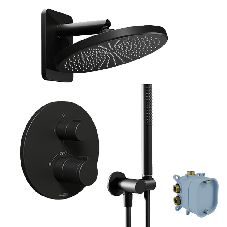 Blaufoss Smartbox Round colonne de douche encastrée robinet thermostatique avec douche de tête ronde 25 cm Noir Mat