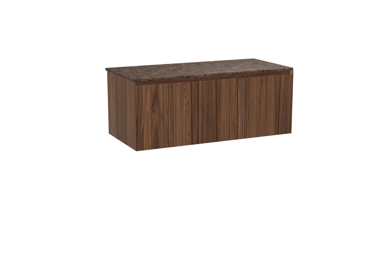 Balmani Idra meuble salle de bains suspendu 120 x 55 cm noyer avec Stretto tablette simple ou double en marbre dark emperador