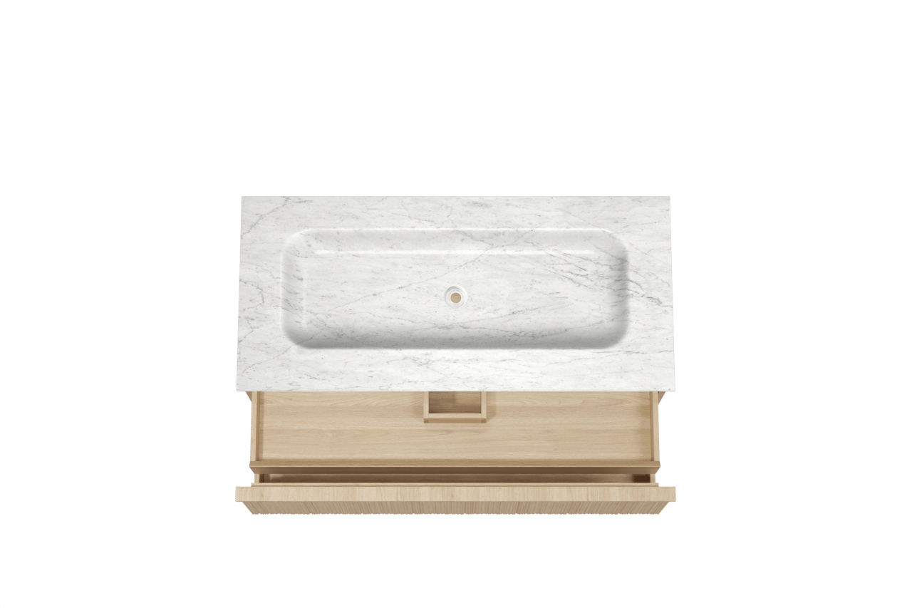 Balmani Forma meuble salle de bains suspendu 120 x 55 cm chêne naturel avec Tablo Arcato plan simple en marbre carrara, Nervure circulaire asymétrique verticale