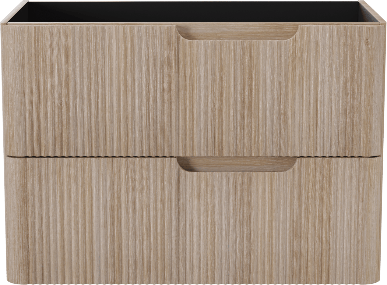 Linie Curvo hängender möbelstück Waschtischunterschränke 80 x 46 cm Eiche Hell 2 Schubladen, Vert. Sym. Rippe