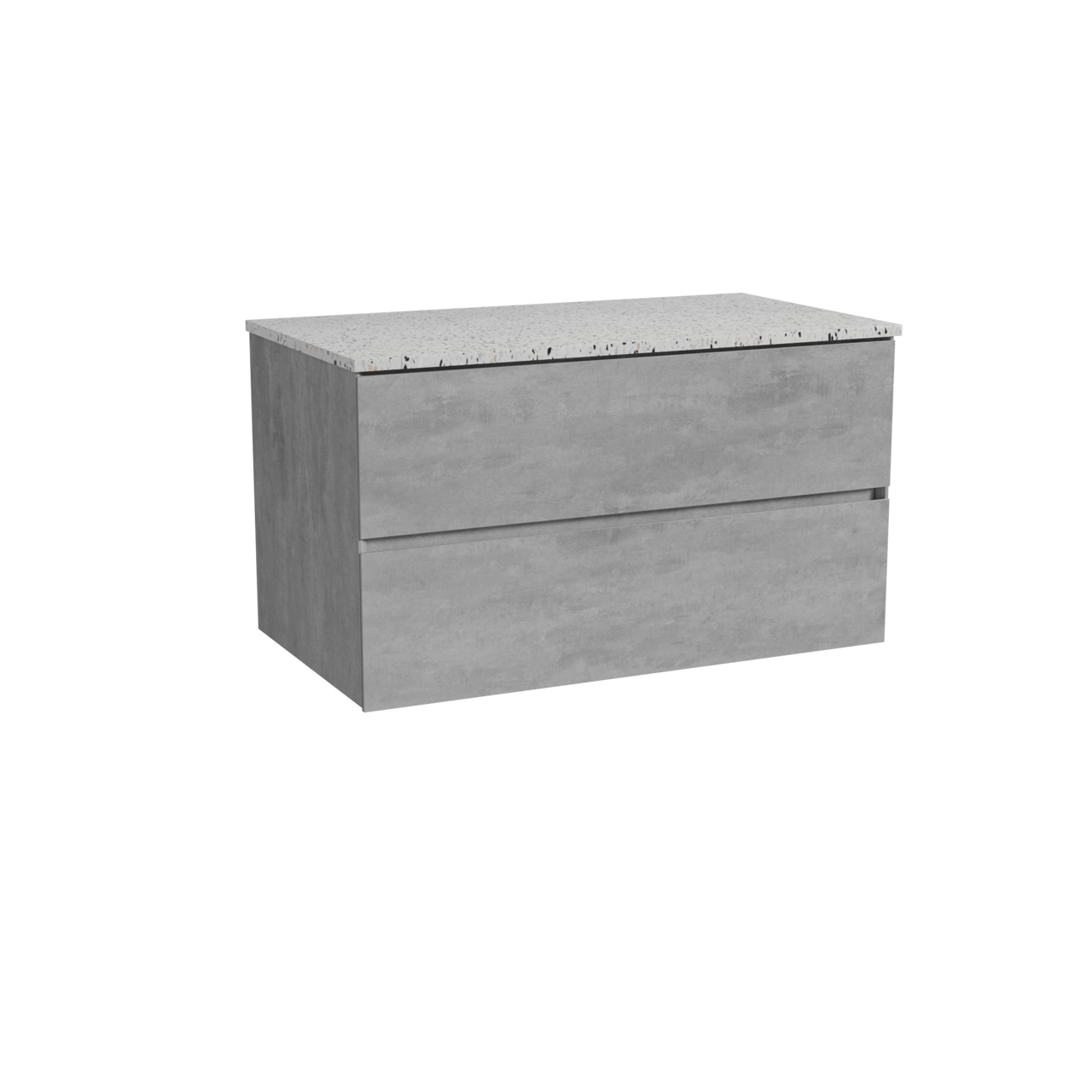 Storke Edge hängendes Möbelstück Set: 95 x 52 cm, Beton dunkelgrau, mit Tavola Einzel Waschtischplatte, Terrazzo in Weiß/Schwarz matt