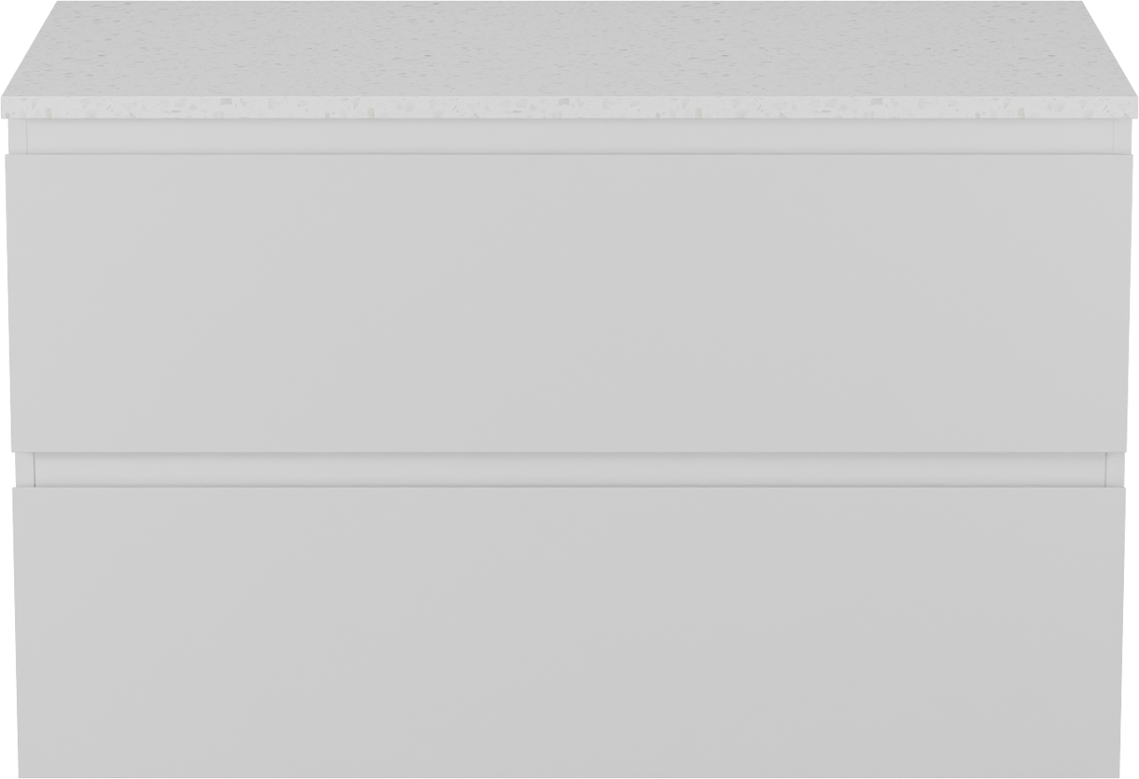 Linie Lado meuble salle de bains suspendu 90 x 46 cm blanc mat avec Lado tablette simple en mélaminé terrazzo blanc