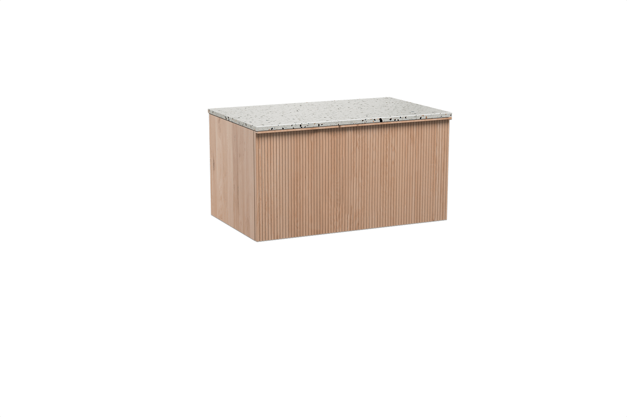 Balmani Forma meuble salle de bains suspendu 90 x 55 cm chêne naturel avec Stretto tablette simple en blanc/noir mat terrazzo, Nervure droite symétrique verticale