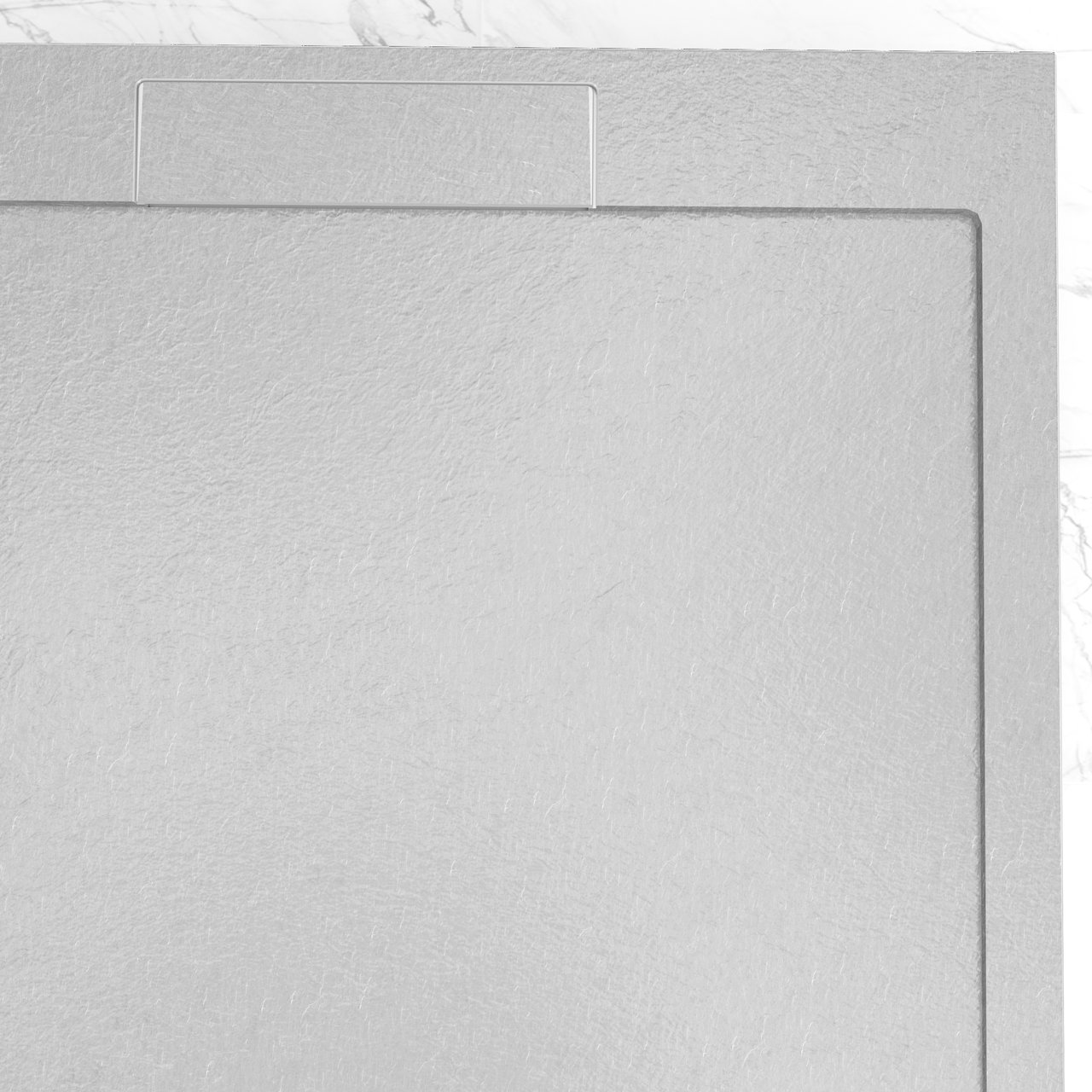 Balmani Indus douchebak 140 x 90 cm composietmarmer lichtgrijs leisteenstructuur