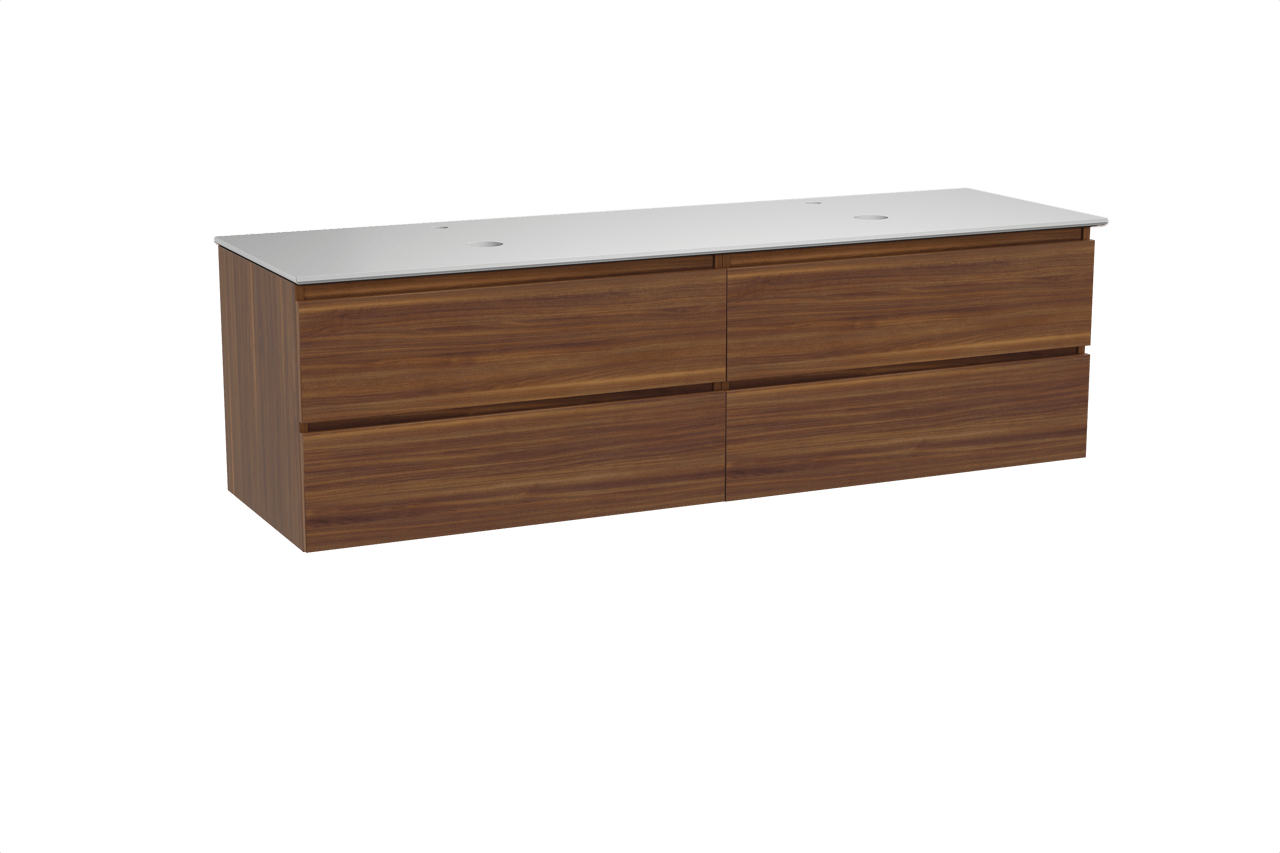 Balmani Lucida zwevend badkamermeubel 180 x 55 cm amerikaanse notelaar met Facetta dubbel tablet in solid surface mat wit