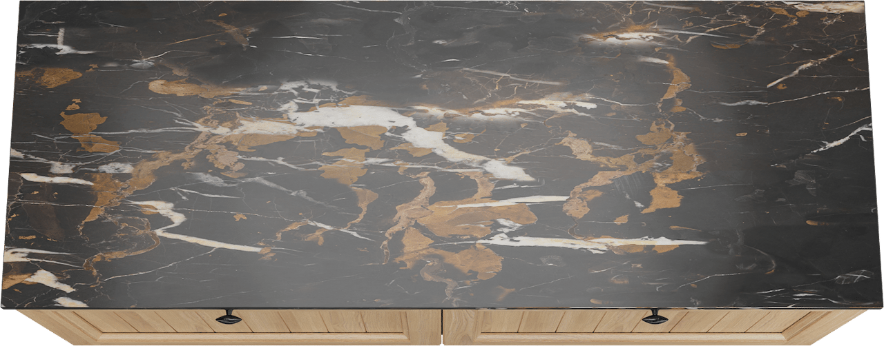 Balmani Lemon zwevend badkamermeubel 150 x 55 cm, fineer natuur eik met Stretto enkel of dubbel tablet in portoro gold