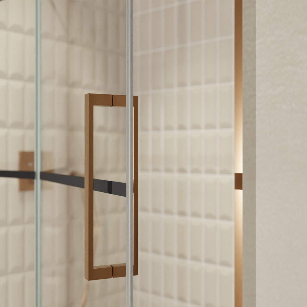 Balmani Senses Design Dusche Drehtür, Links, 140 cm x 210 cm, Lined, Profil Brushed Rosegold