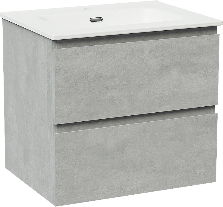 Linie Lado zwevend badmeubel 60 x 46 cm beton donkergrijs met Baro enkele wastafel in porselein mat wit