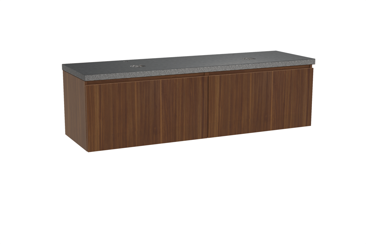 Balmani Sfera meuble salle de bains suspendu 180 x 55 cm noyer américain avec Rock tablette double en granit noir