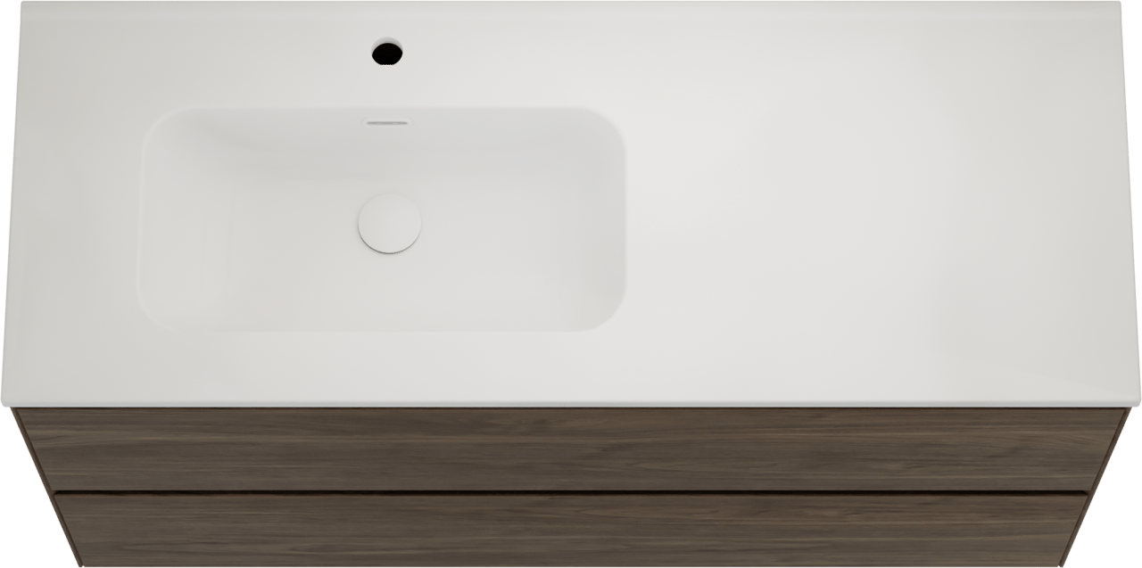 Balmani Mitra Compact meuble salle de bains suspendu 120 x 46 cm Noyer américain avec Nostra vasque asymétrique gauche en porcelaine blanc mat