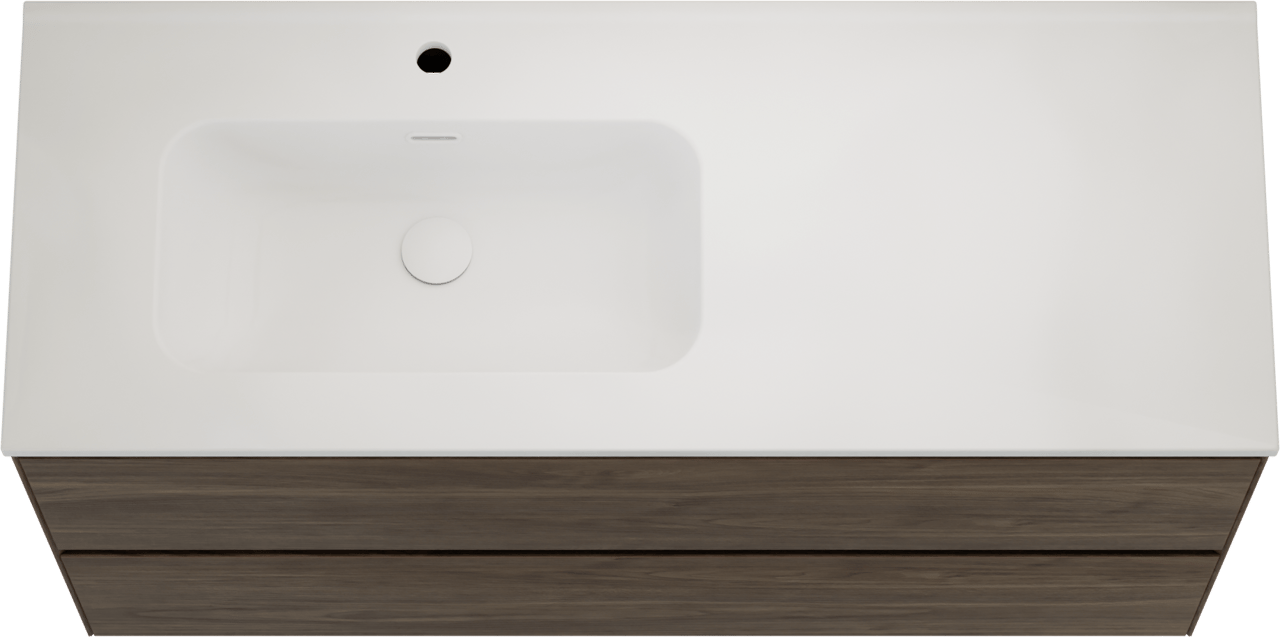 Balmani Mitra Compact meuble salle de bains suspendu 120 x 46 cm Noyer américain avec Nostra vasque asymétrique gauche en porcelaine blanc mat