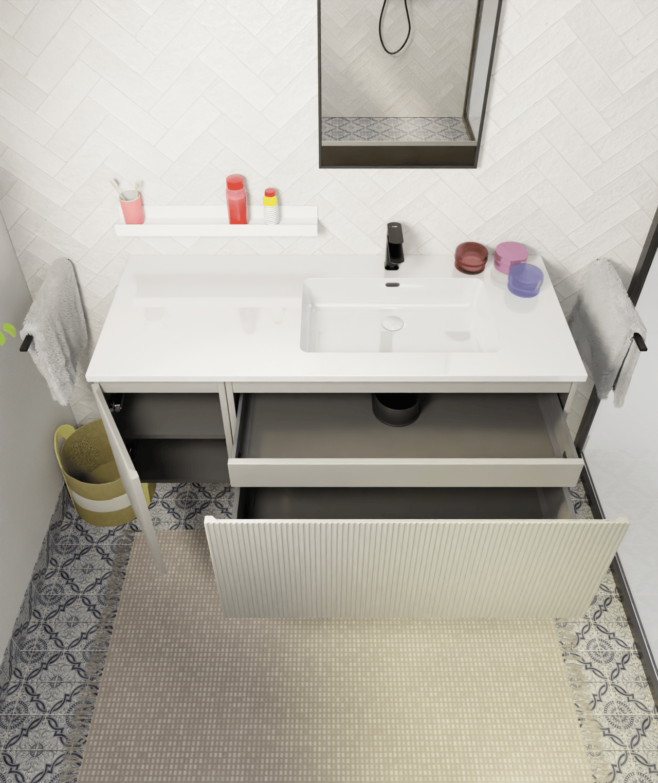 Storke Ribs hängender Waschbeckenunterschrank: 35 x 52 cm, Seidengrau